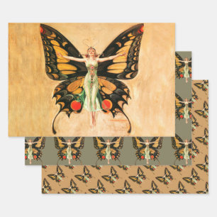 Feuille De Papier Cadeau Illustration de femme volant papillon Flapper