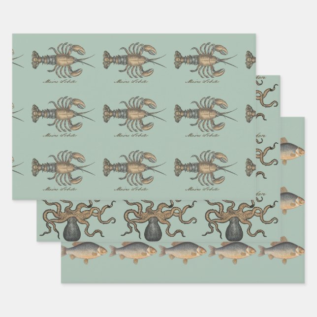 Feuille De Papier Cadeau Illustration de homard, fruits de mer du Maine (Lot)