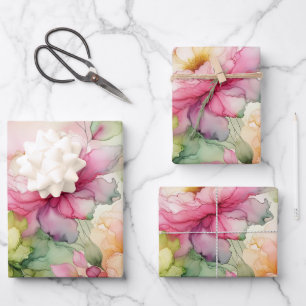 Feuille De Papier Cadeau Illustration de l'encre d'alcool pastel Flower Gra