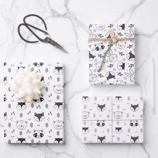 Feuille De Papier Cadeau Illustration de mignon animal (Recto)