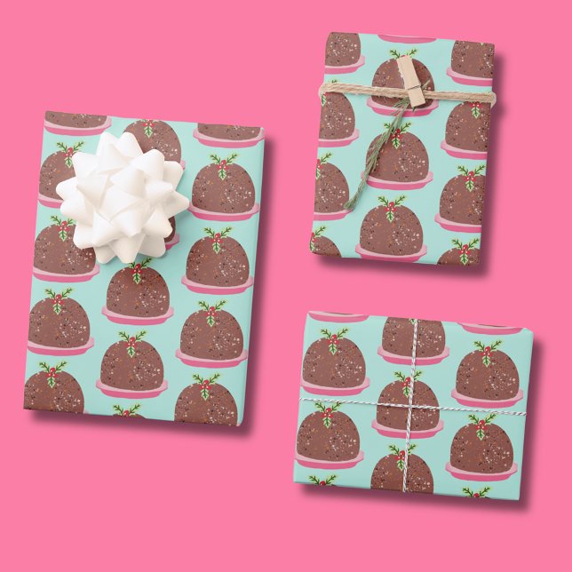 Feuille De Papier Cadeau Illustration de pudding moderne de Noël joyeux (Cute 'My Little Pudding' Christmas wrapping paper)