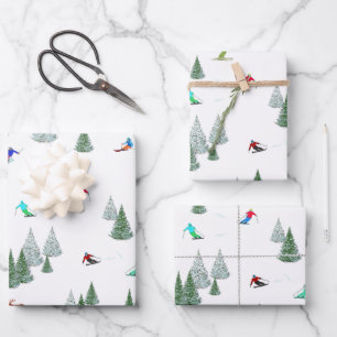 Feuille De Papier Cadeau Illustration de skieurs en descente