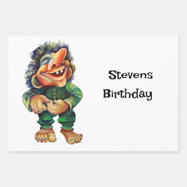 Feuille De Papier Cadeau Illustration de troll drôle scandinave aquarelle (Devant)