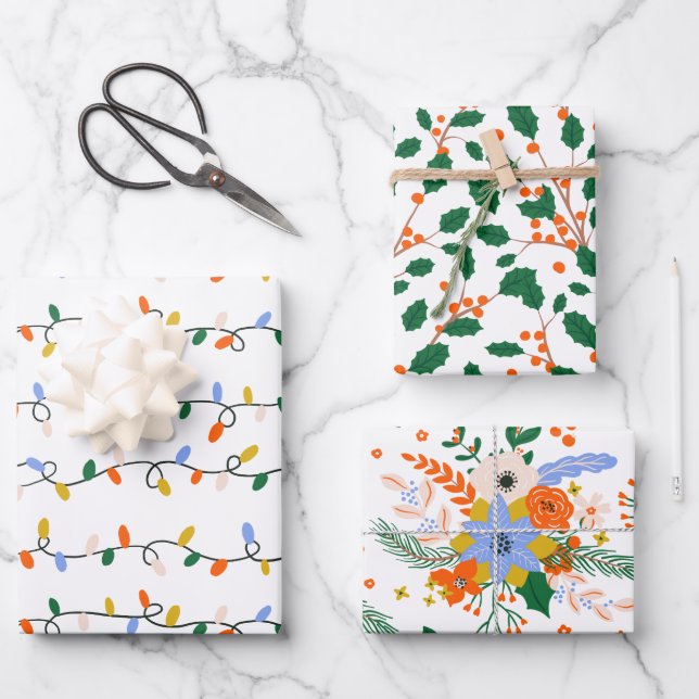 Feuille De Papier Cadeau Illustration des couleurs de Noël bouillonnées pap (Recto)