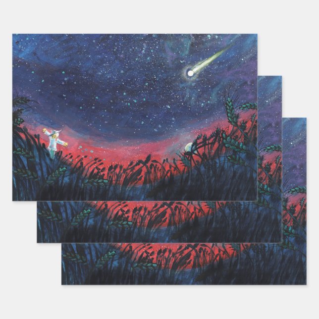 Feuille De Papier Cadeau Illustration d'une étoile de tir (Lot)