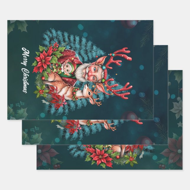 Feuille De Papier Cadeau Illustration fantaisiste de Noël (Lot)