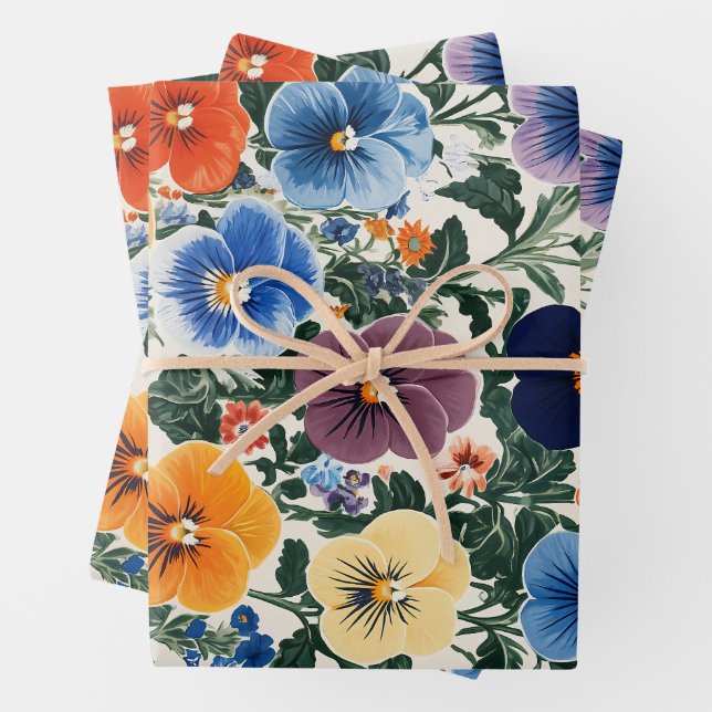 Feuille De Papier Cadeau Illustration florale de Pansy Vibrant (En situation)