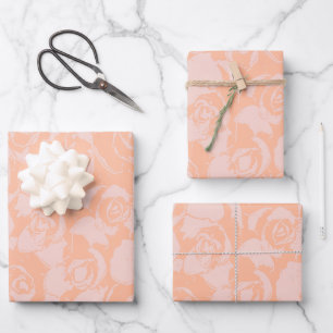 Feuille De Papier Cadeau Illustration florale rose corail Botanique