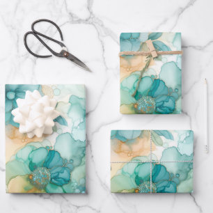 Feuille De Papier Cadeau Illustration turquoise de l'encre d'alcool jaune G