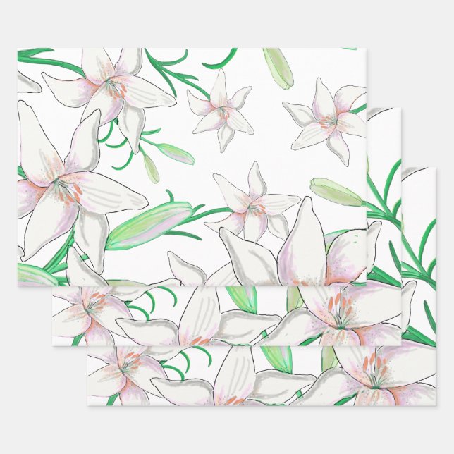Feuille De Papier Cadeau Illustration White Lily (Lot)