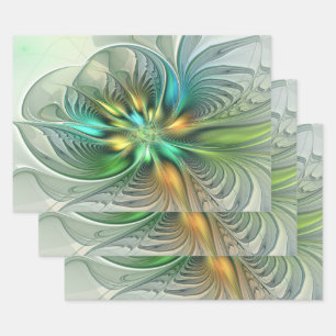 Feuille De Papier Cadeau Imaginaire coloré Moderne Fleur Abstraite Fractale