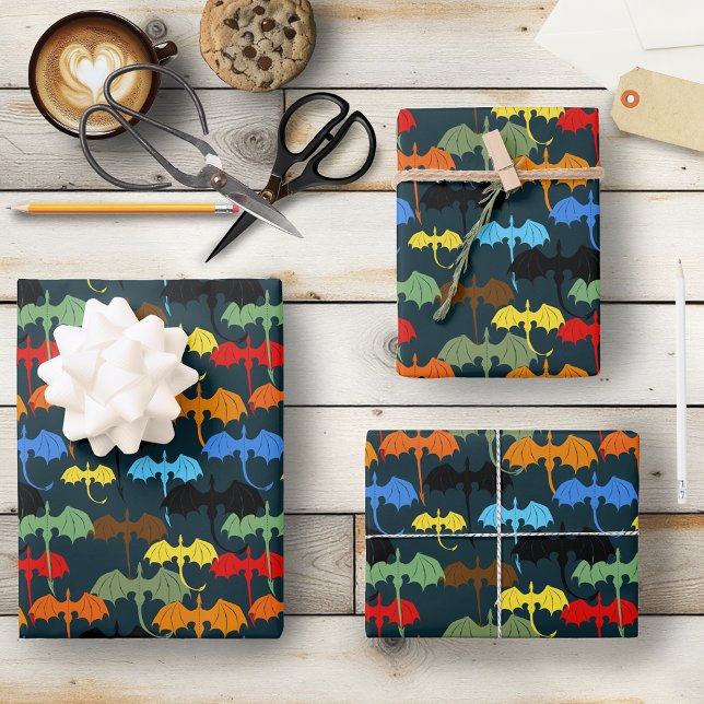 Feuille De Papier Cadeau Imaginaire de vol de l'aile Dragon Blue (Créateur téléchargé)