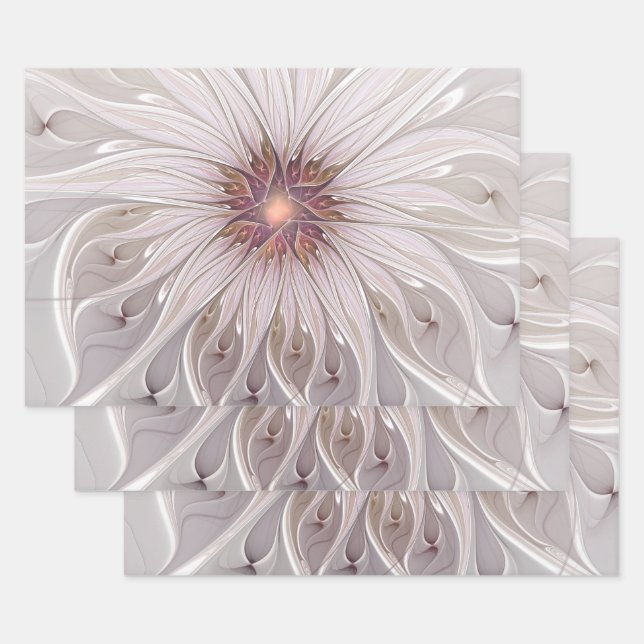 Feuille De Papier Cadeau Imaginaire Floral, Abstraite Fleur Pastel Moderne (Lot)