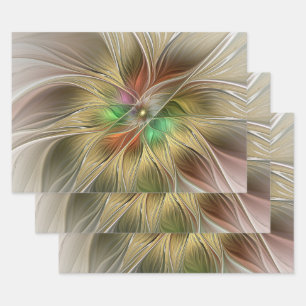 Feuille De Papier Cadeau Imaginaire Floral Avec Or Moderne Abstrait Fractal