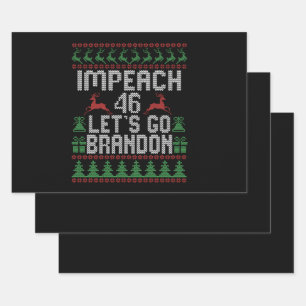 Feuille De Papier Cadeau Impeach 46 Allons à Brandon Vilain pull de Noël