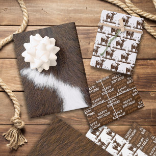 Feuille De Papier Cadeau Impression Animale Troupeau de Bovins Marron
