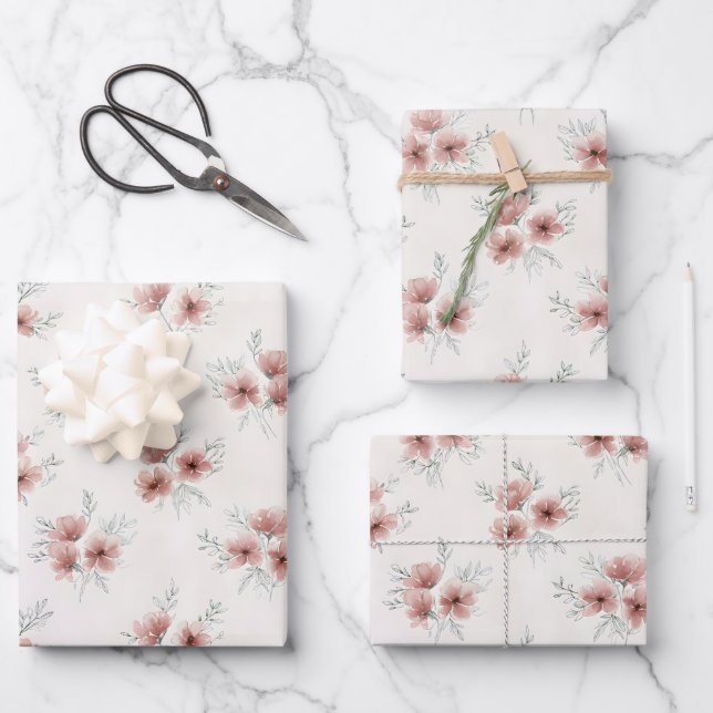 Feuille De Papier Cadeau Impression botanique de fleurs sauvages rose Cotta (Recto)
