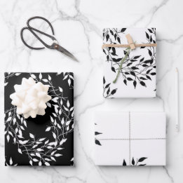 Feuille De Papier Cadeau Impression botanique noir blanc