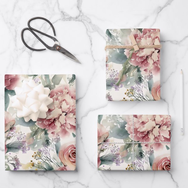 Feuille De Papier Cadeau Impression botanique surdimensionnée Roses roses P (Recto)