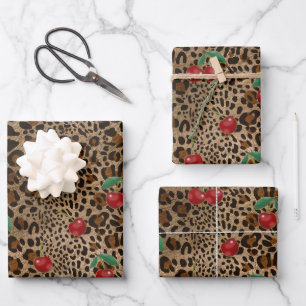 Feuille De Papier Cadeau Impression d'animal Léopard Guépard à motif Cerise