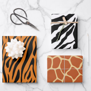 Feuille De Papier Cadeau Impression d'animaux Motif rayures Zèbre Girafe Ti