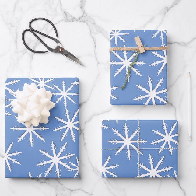 Feuille De Papier Cadeau Impression de flacon à neige bleu (Recto)