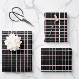 Feuille De Papier Cadeau Impression de vitre en noir et blanc avec rose
