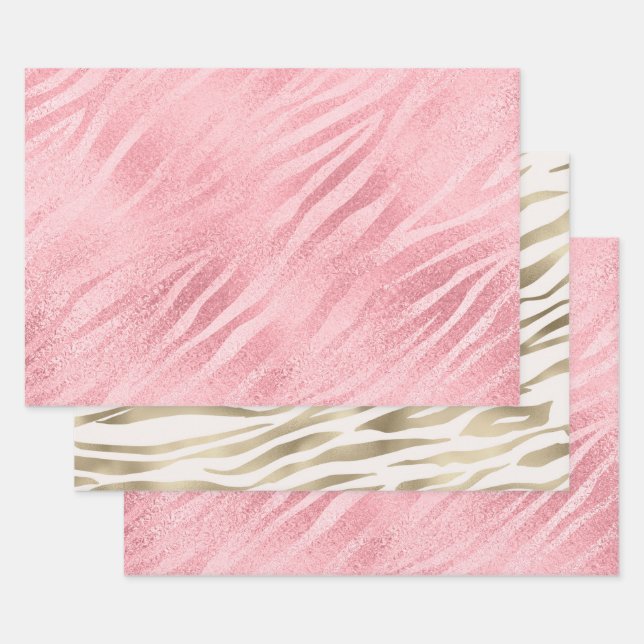 Feuille De Papier Cadeau Impression Glam Pink Zebra (Lot)
