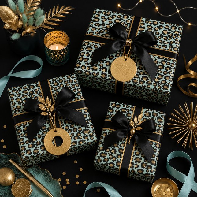 Feuille De Papier Cadeau Impression guépard Fond Bleu (Créateur téléchargé)