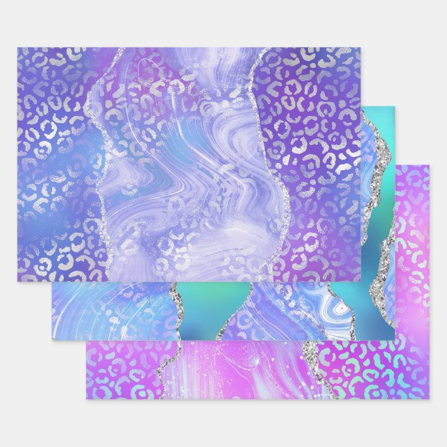 Feuille De Papier Cadeau Impression léopard agate avec paillettes et tons d (Lot)