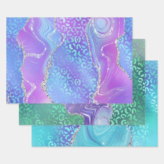 Feuille De Papier Cadeau Impression léopard agate avec paillettes et tons d (Lot)