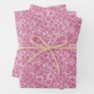 Feuille De Papier Cadeau Impression léopard rose pastel aquarelle