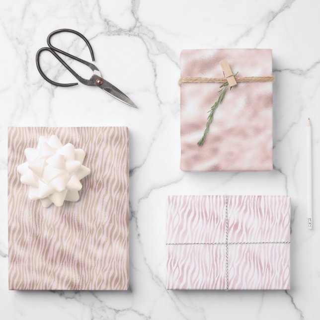 Feuille De Papier Cadeau Impression Zebra Or Blush (Recto)