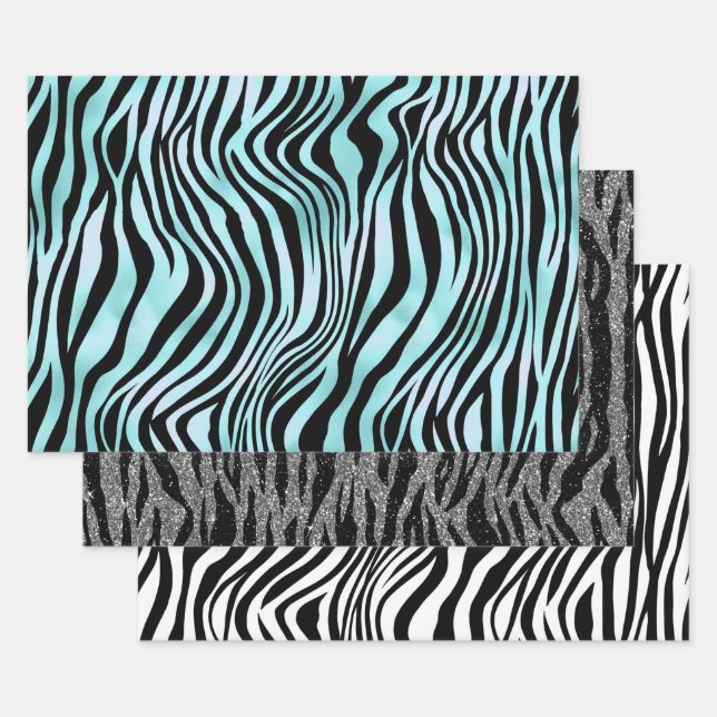 Feuille De Papier Cadeau Impression zèbre noir et sarcelle turquoise et bla (Lot)