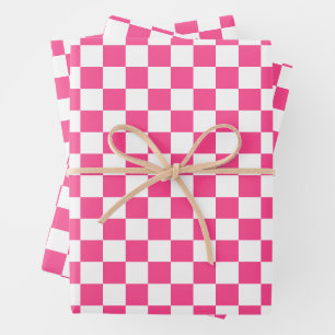 Feuille De Papier Cadeau Imprimé à carreaux rose et blanc