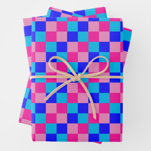 Feuille De Papier Cadeau Imprimé à carreaux rose et bleu
