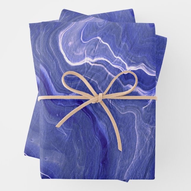 Feuille De Papier Cadeau Indigo Violet Agate Marbre Abstraction (En situation)