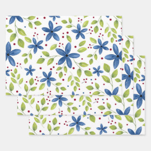 Feuille De Papier Cadeau Indigo Waterolor Floral Bouquet Motif