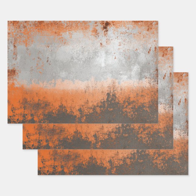 Feuille De Papier Cadeau Industrial Orange and Silver Metallic (Lot)