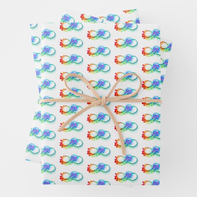 Feuille De Papier Cadeau Infinity avec méduse arc-en-ciel (En situation)