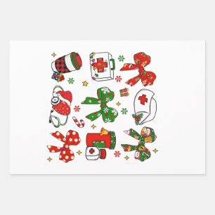 Feuille De Papier Cadeau Infirmière à noeud coquet Noël Soins infirmiers Jo
