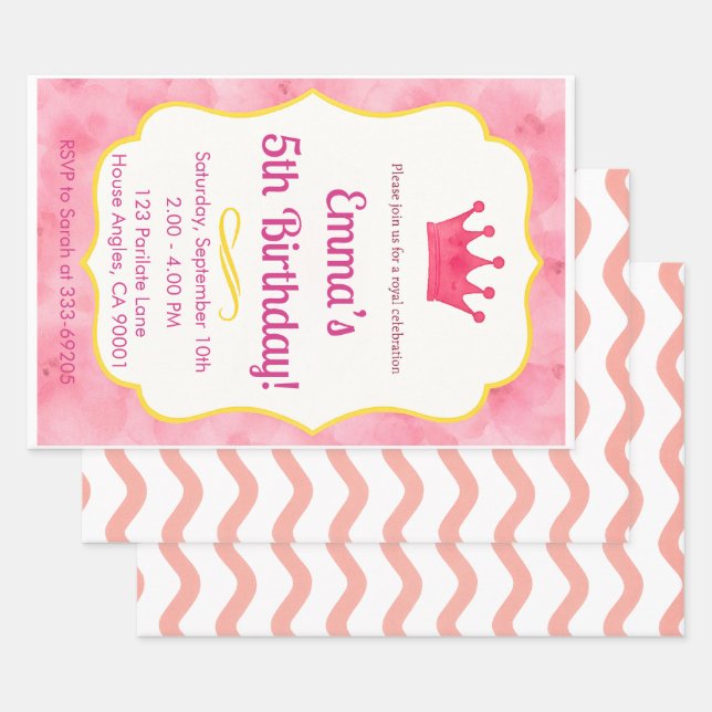 Feuille De Papier Cadeau Invitation d'anniversaire de la Couronne rose | za (Lot)