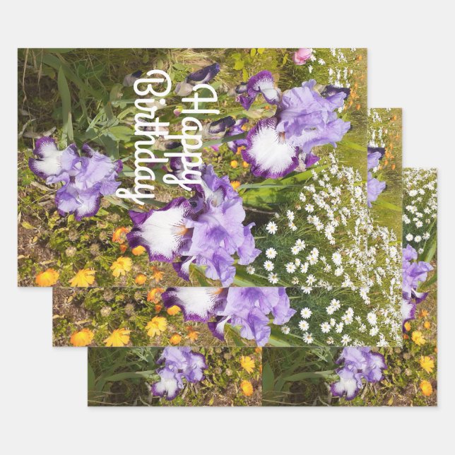 Feuille De Papier Cadeau Iris Iris Lavande Florale Fleur Violet (Lot)