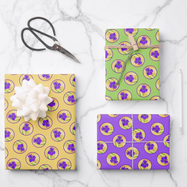 Feuille De Papier Cadeau Iris Peinture Iris À Led Violet Art Fleur Original (Recto)