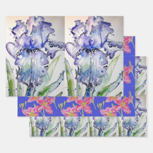 Feuille De Papier Cadeau Iris pourpre iris fleurs Aquarelle Peinture Art