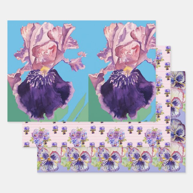 Feuille De Papier Cadeau Iris Violet Iris Iris fleur Aquarelle Peinture (Lot)
