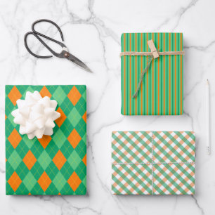 Feuille De Papier Cadeau Irish Green & Orange St. Patrick's Day Motif