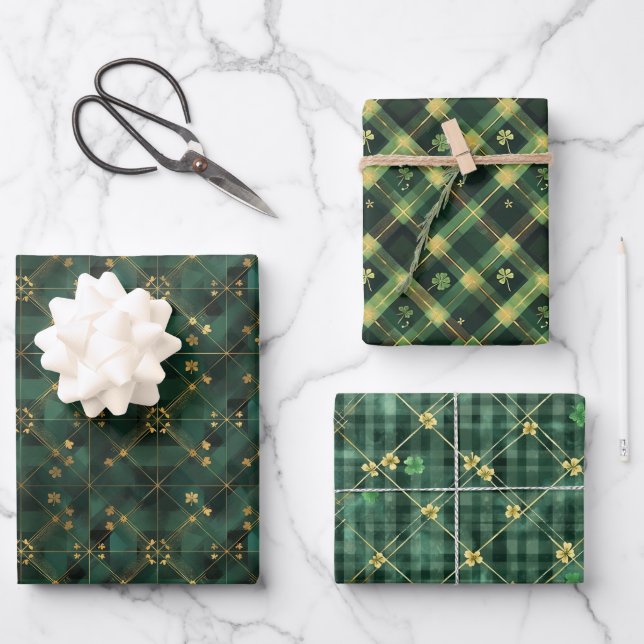 Feuille De Papier Cadeau Irish Green St Patrick Tartan Plaid set 1 (Recto)