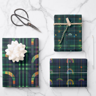Feuille De Papier Cadeau Irish Rainbow St Patrick Tartan Plaid set 4