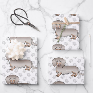 Feuille De Papier Cadeau Isabella & Tan Poil Long Motif & Pattes Teckel